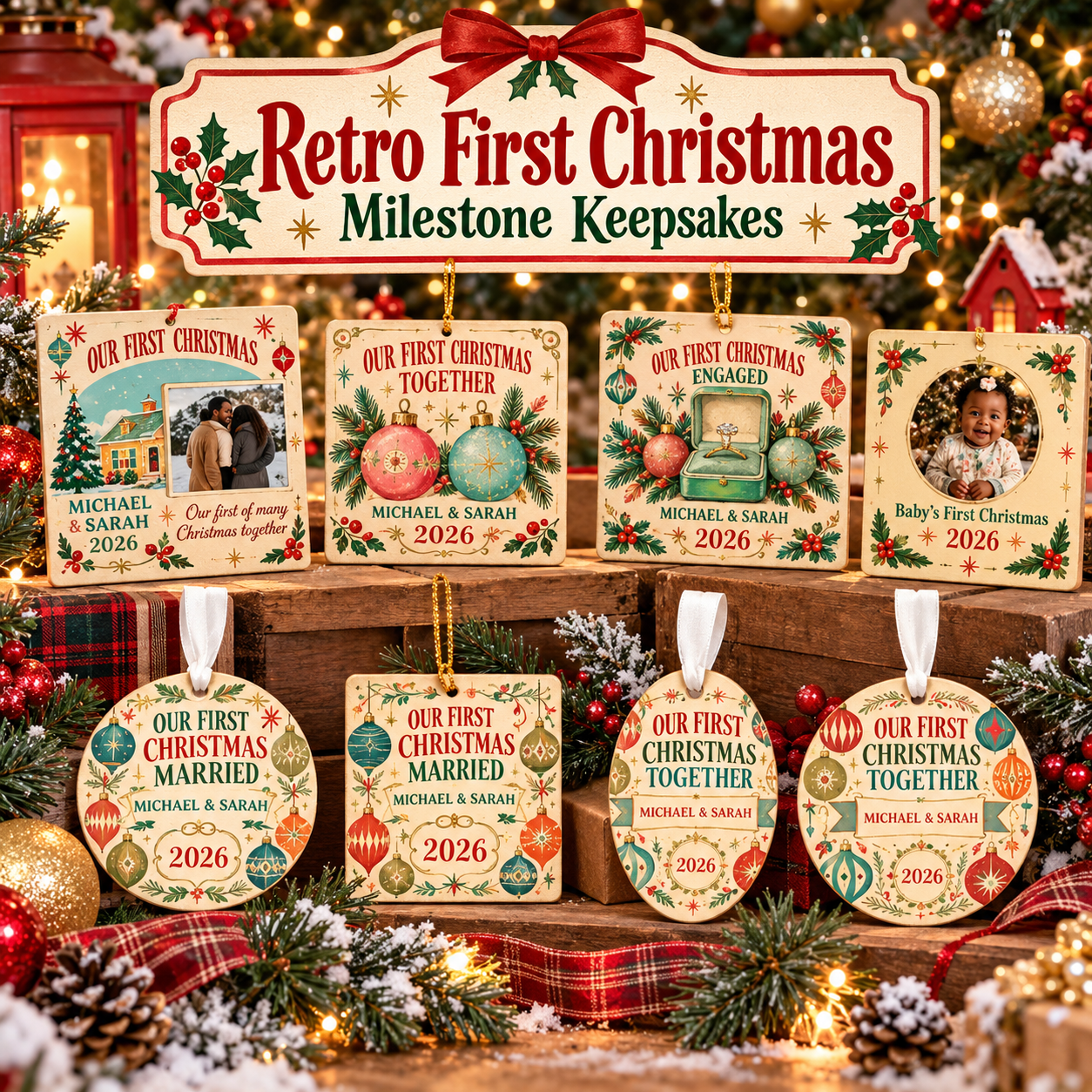 Retro First Christmas Milestone Keepsakes
