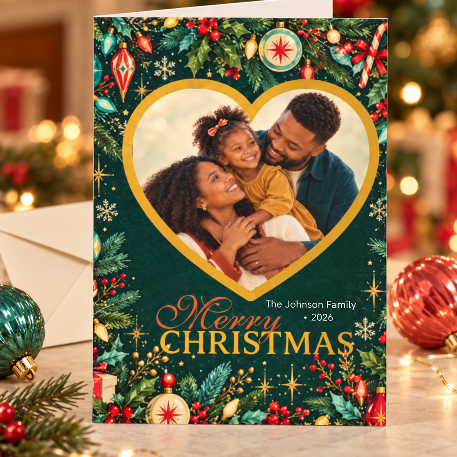 Personalized Retro Family Photo Christmas Card